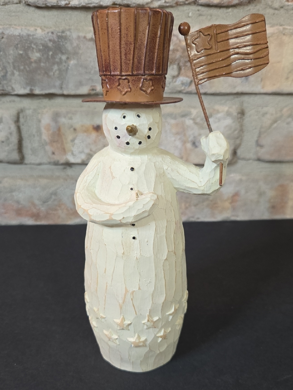 Flurryville Collection Resin Polar Paul the Patriot Snowman Figurine with Flag